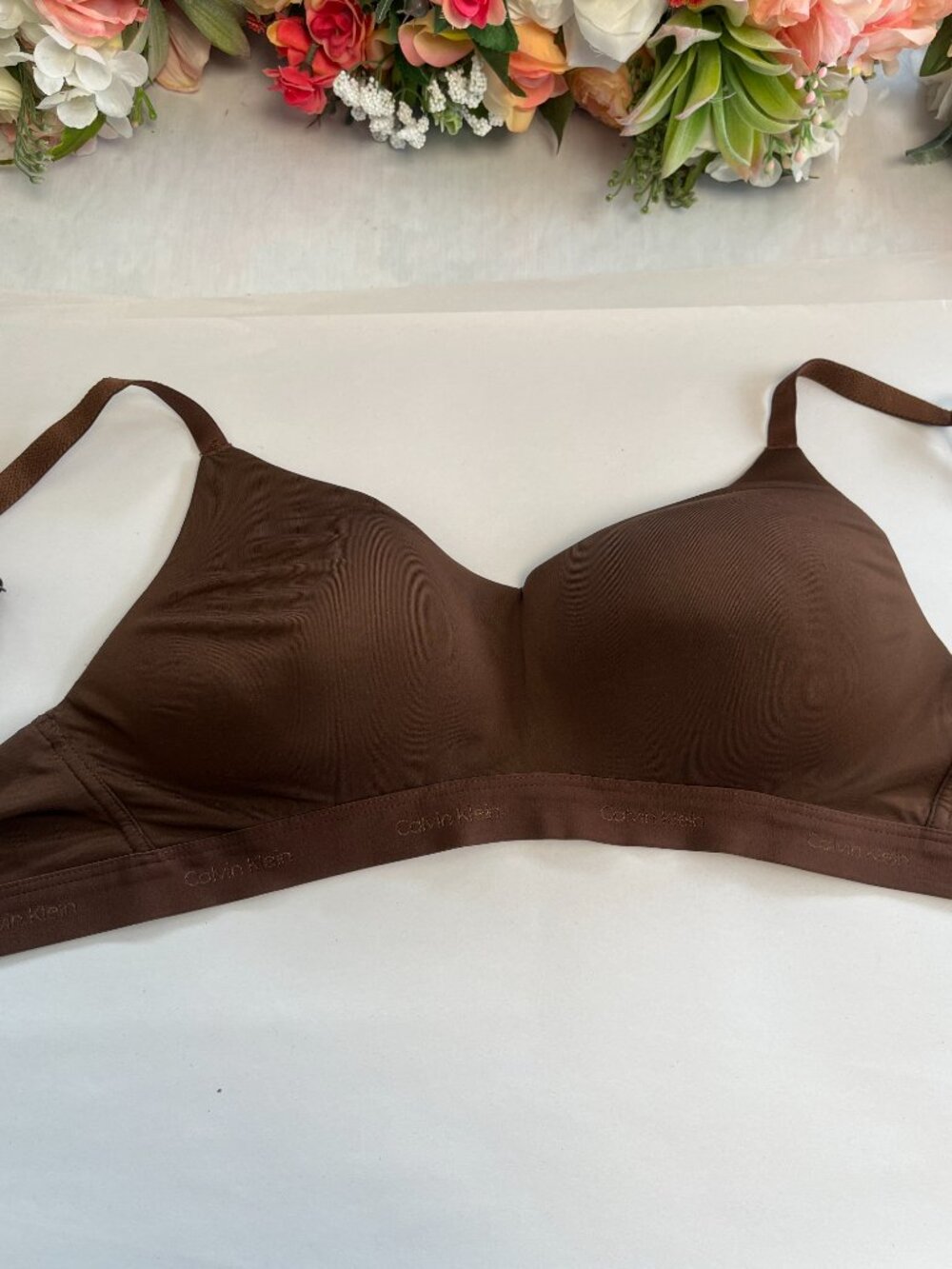 Calvin Klein Wireless T-Shirt Bra Brown L/G Seamless Comfort Bra